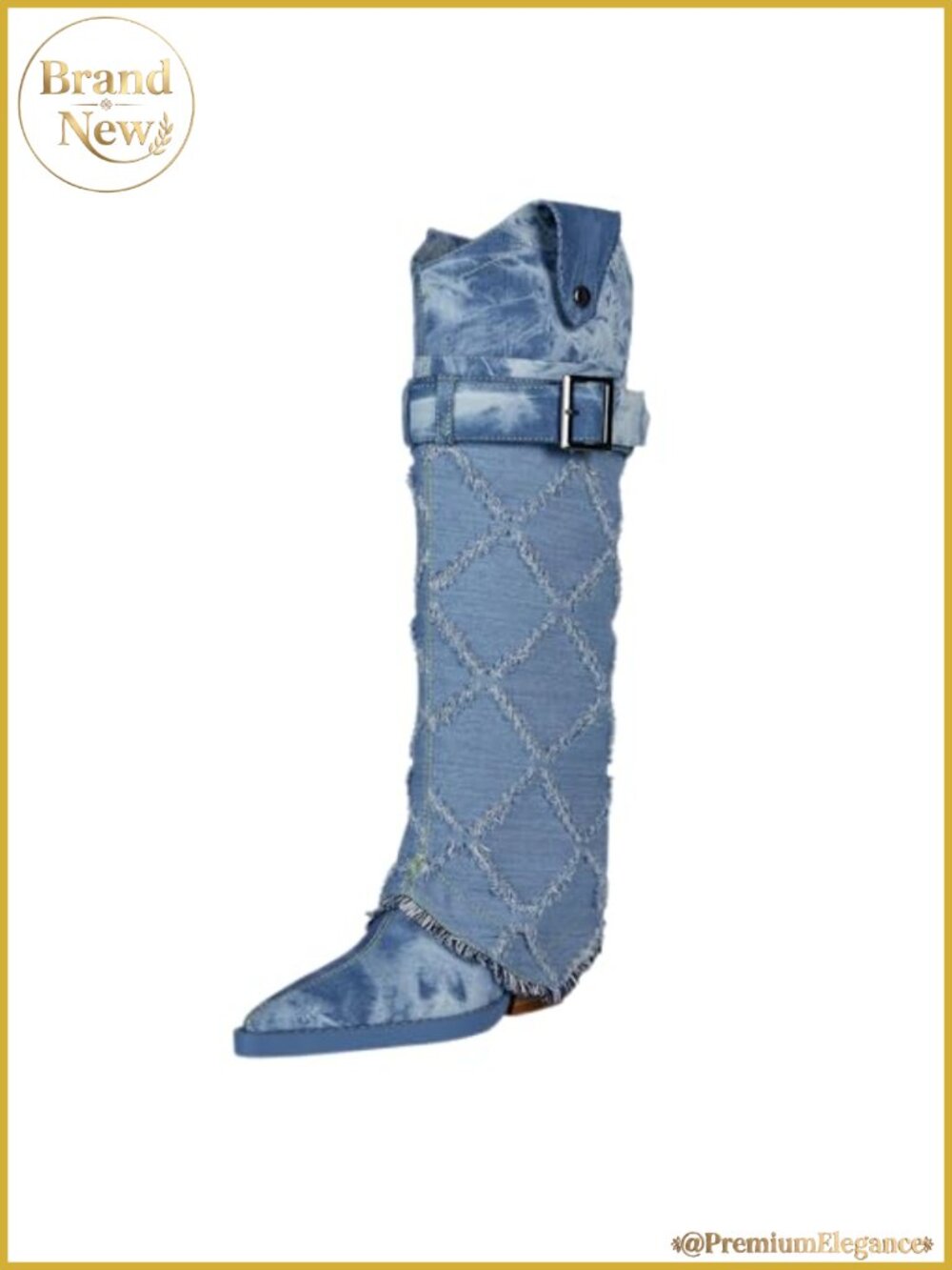 Denim Pointed Toe Chunky Heel Over the Knee Boots Knee-High